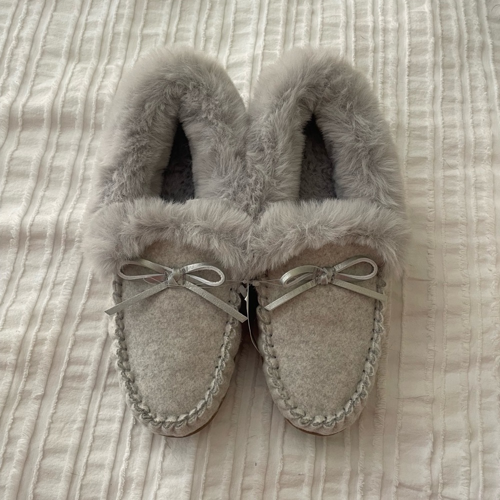 J. Crew Gray Lodge Slippers/Moccasins